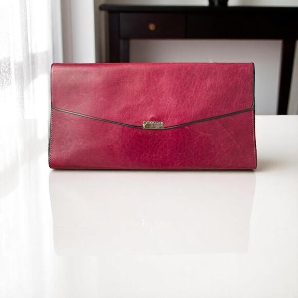 Vintage Burgundy Wine Leather Trifold Large Wallet Womens 80's - Picture 1 of 7
